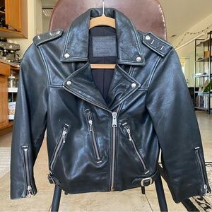 AllSaints cropped 3/4 length leather jacket